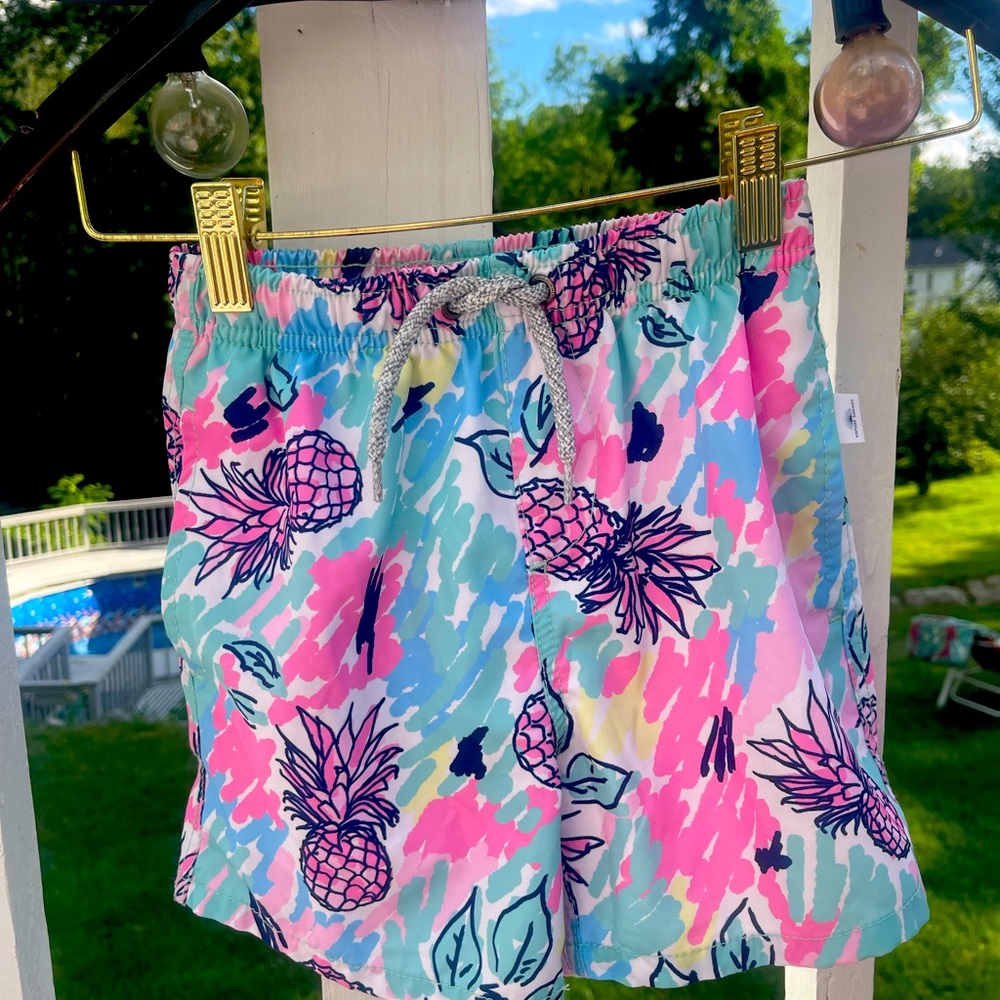 Vintage Summer boys pink pineapple swim trunks *silky*